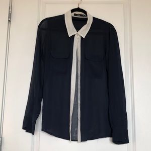 Sportsgirl (Australian brand) sheer navy and white shirt